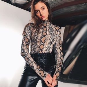 Snakeskin long sleeve bodysuit